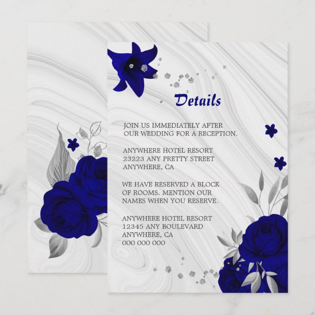 Carte D'accompagnement marbre gris gris gris bleu royal détails (Devant / Derrière)