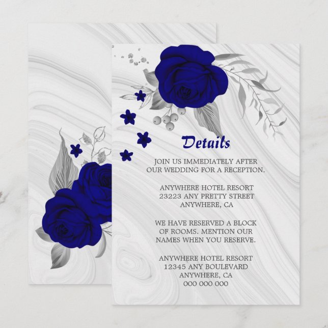 Carte D'accompagnement marbre gris gris gris bleu royal détails (Devant / Derrière)