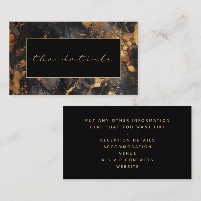 Carte D'accompagnement Marbre noir et blanc les détails mariage (Devant / Derrière)