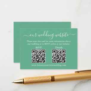Carte D'accompagnement Mariage 2 QR RSVP Détails Neo Mint Green