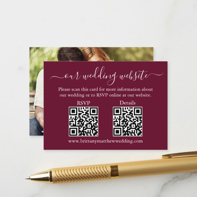 Carte D'accompagnement Mariage 2 QR RSVP Détails Photo Bourgogne (Devant/Arrière en situation)