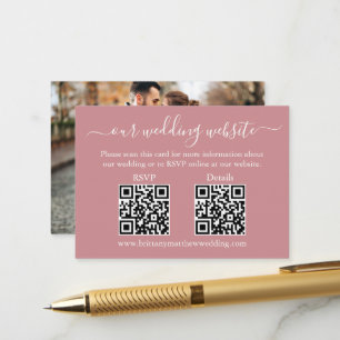 Carte D'accompagnement Mariage 2 QR RSVP Détails Photo Dusty Rose