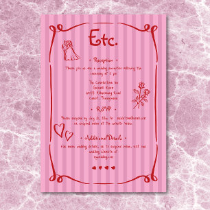 Carte D'accompagnement Mariage à bande rouge rose blanc à main rétro