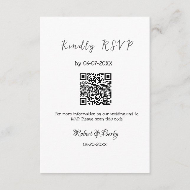 Carte D'accompagnement mariage aimable RSVP scan QR code simple moderne (Devant)
