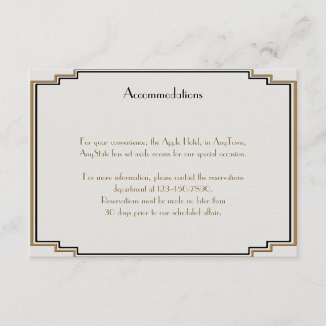 Carte D'accompagnement Mariage Art Déco Gold Posh (Devant)