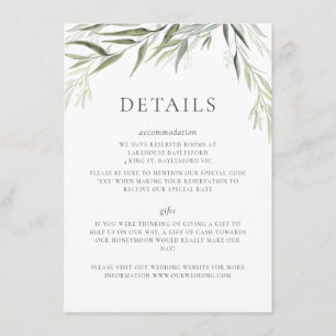 Carte D'accompagnement Mariage au Feuillage de Gomme d'Eucalyptus