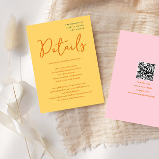 Carte D'accompagnement Mariage aux couleurs jaunes et roses abstraites et