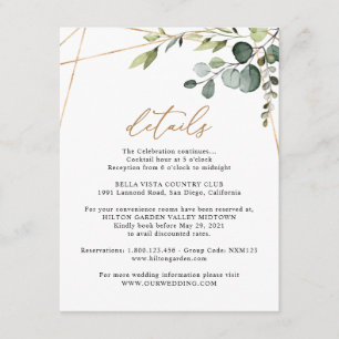 Carte D'accompagnement Mariage aux détails géométriques dorés et verdure 
