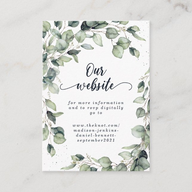 Carte D'accompagnement Mariage aux feuilles d'eucalyptus élégantes (Devant)