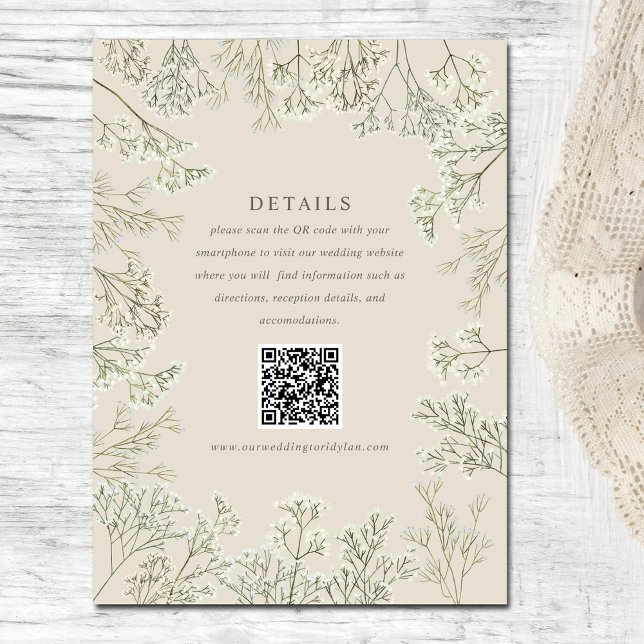 Carte D'accompagnement Mariage beige du souffle du bébé Détails QR Code (Créateur téléchargé)