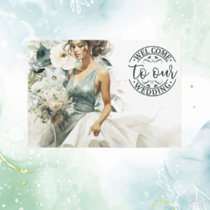 Carte D'accompagnement Mariage Bienvenue Dusty Blue Eucalyptus Green