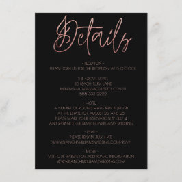 Carte D'accompagnement Mariage Black & Rose Gold Parties scintillant Déta