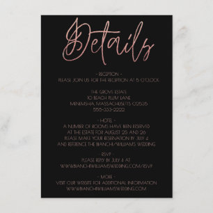 Carte D'accompagnement Mariage Black & Rose Gold Parties scintillant Déta