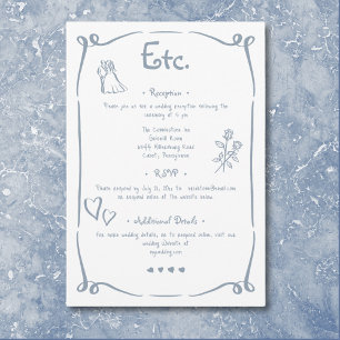 Carte D'accompagnement Mariage bleu Dusty dessiné main rétro Whimsical