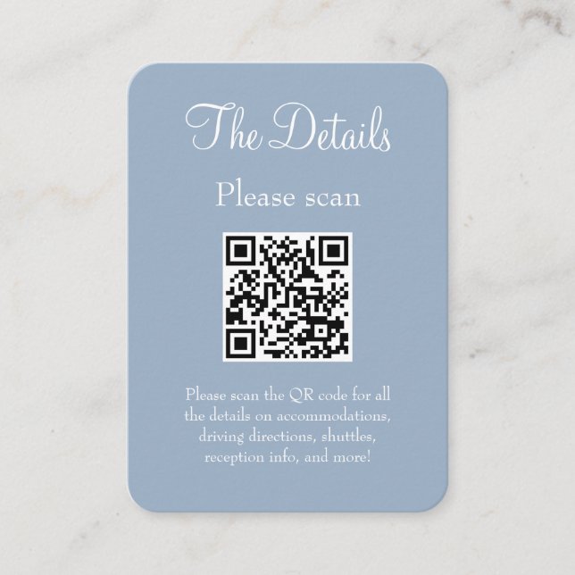 Carte D'accompagnement Mariage bleu Dusty simple moderne Détails QR Code (Devant)