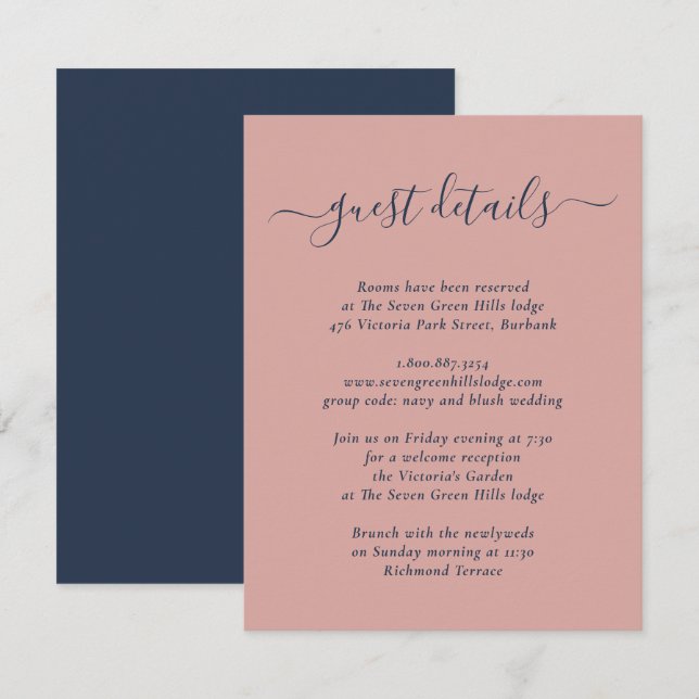 Carte D'accompagnement Mariage bleu et blanc de la marine moderne (Devant / Derrière)