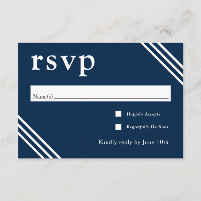 Carte D'accompagnement Mariage bleu marine simple et élégant RSVP (Devant)