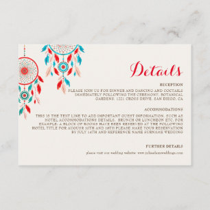 Carte D'accompagnement Mariage Boho Tribal attrape-rêves à plumes