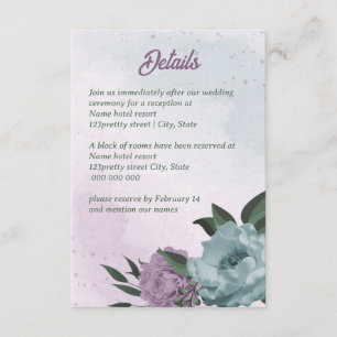 Carte D'accompagnement mariage botanique de fleurs bleues violettes