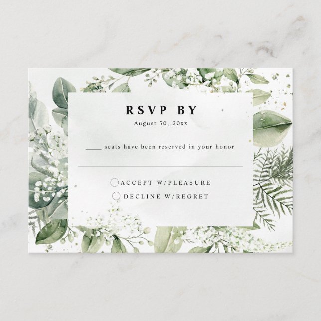Carte D'accompagnement Mariage botanique Dusty Blue Eucalyptus RSVP (Devant)