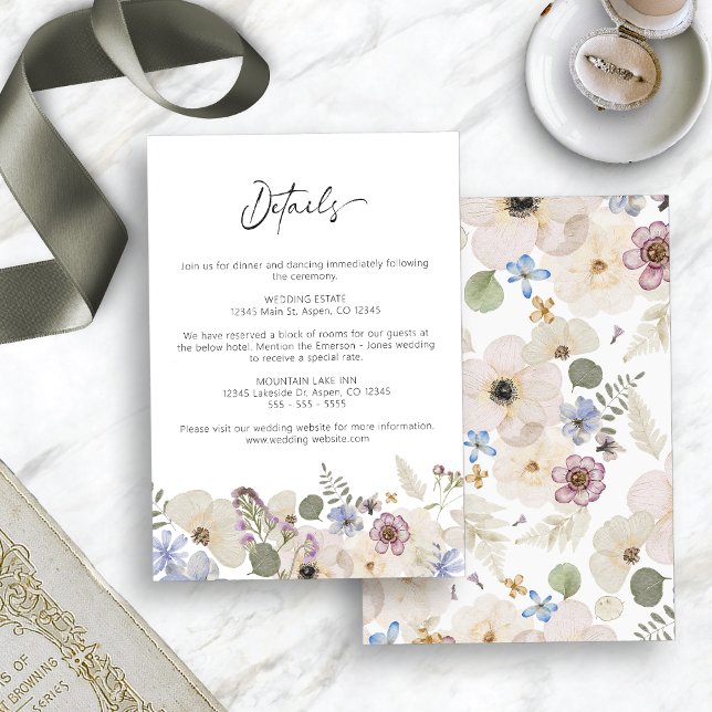 Carte D'accompagnement Mariage botanique floral moderne (Modern Floral Botanical Watercolor Wedding Details Enclosure Card by Painted Paperie
)