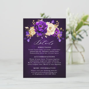 Carte D'accompagnement Mariage Botanique Floral Violet Or Pourpre Royal 