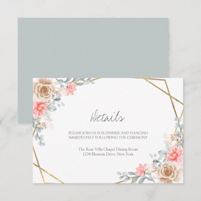 Carte D'accompagnement Mariage botanique géométrique rose pâle (Devant / Derrière)