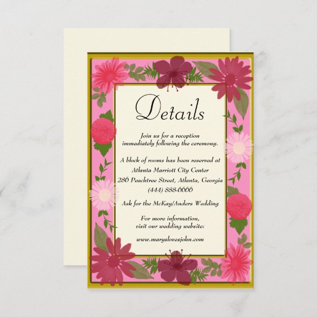 Carte D'accompagnement Mariage botanique rose chic Détails (Devant / Derrière)