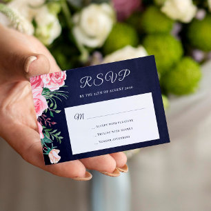 Carte D'accompagnement Mariage budget floral bleu bleu marine rose rose