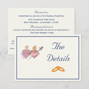 Carte D'accompagnement Mariage Catholique Deux Cœurs Bleu Marine et Crème
