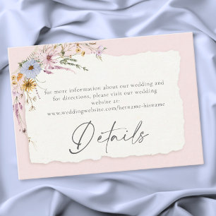 Carte D'accompagnement Mariage Champêtre Fleurs Sauvages Rose Pâle Romant