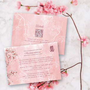 Carte D'accompagnement Mariage chinois à deux fleurs de pêche