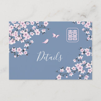 Carte D'accompagnement Mariage Chinois Rose Pâle et Bleu Poussiéreux