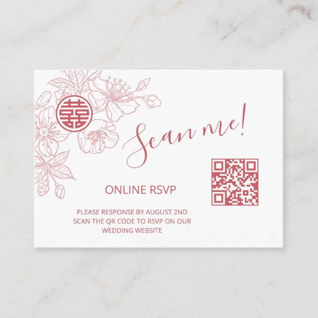 Carte D'accompagnement Mariage chinois rose vif QR Code RSVP en ligne (Devant)