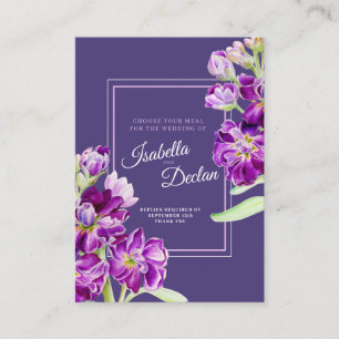 Carte D'accompagnement Mariage choix de repas hoh stock de fleurs pourpre