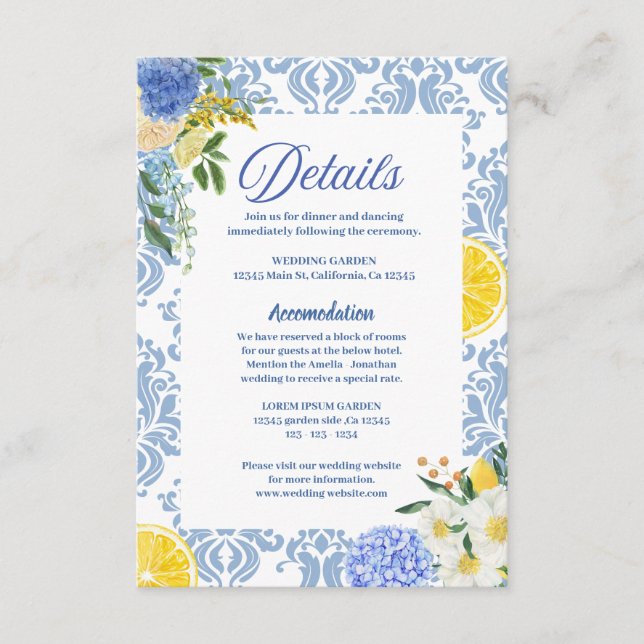 Carte D'accompagnement Mariage citron méditerranéen d'été détails (Devant)