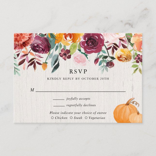 Carte D'accompagnement Mariage citrouille et floral d'automne (Devant)
