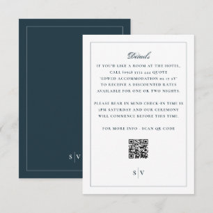 Carte D'accompagnement Mariage Classique Blanc Marine Code QR au Dos avec