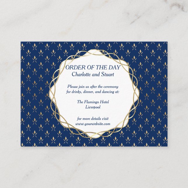 Carte D'accompagnement Mariage classique bleu et or (Devant)