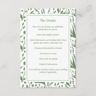 Carte D'accompagnement Mariage Classique Élégant Botanique en Vert Sauge