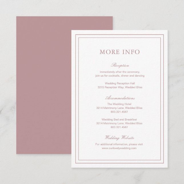 Carte D'accompagnement Mariage classique rose élégant (Devant / Derrière)