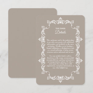 Carte D'accompagnement Mariage Classique Taupe Brun Lin Encadré avec Orne