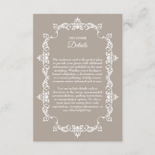 Carte D'accompagnement Mariage Classique Taupe Brun Lin Encadré avec Orne