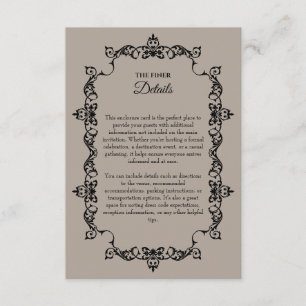 Carte D'accompagnement Mariage Classique Taupe Brun Lin Toile Encadré ave