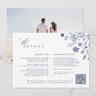 Carte D'accompagnement Mariage classique victorien bleu avec QR code fran