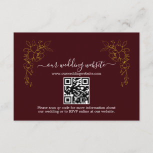 Carte D'accompagnement Mariage Code QR Burgundy Profond Fleurs Or Élégant