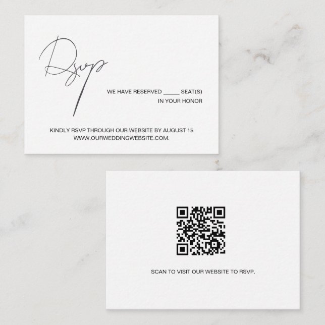 Carte D'accompagnement Mariage code QR noir blanc Minimal Chic (Devant / Derrière)