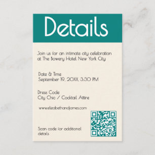 Carte D'accompagnement Mariage contemporain sarcelle moderne et transform