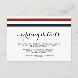 Carte D'accompagnement Mariage côtier Blue Red and White Guest Details de