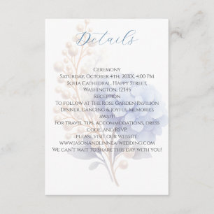Carte D'accompagnement Mariage couleur bleu d'aquarelle romantique Pearl